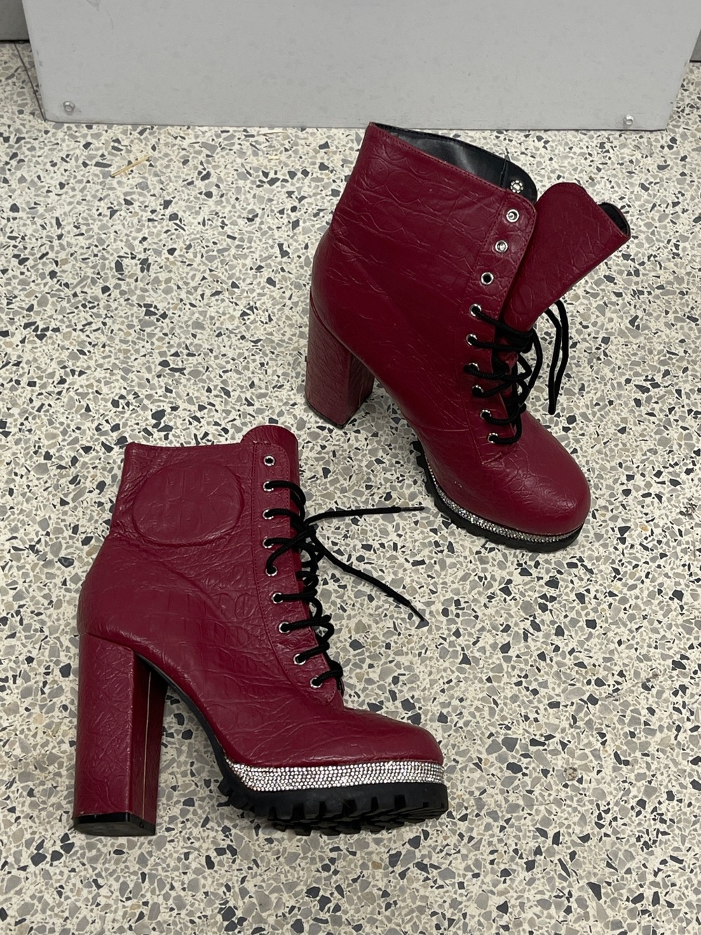 Cape Robbin Burgundy Lace-Up Chunky Heel Ankle Boots